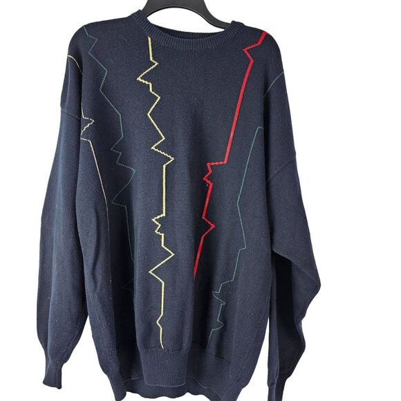 Blainroe of Ireland Mens Wool Sweater Size XXL Navy Blue Geometric GUC‎ - Picture 1 of 9